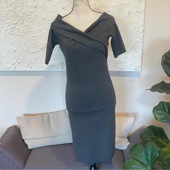Zara Dresses & Skirts - ZARA Women's Off the Shoulder Knee Length Dress Gray Short Sleeve Sz M NWT